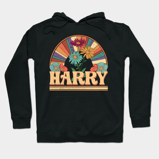 Harry Flowers Name Personalized Gifts Retro Style Hoodie by Dinosaur Mask Store